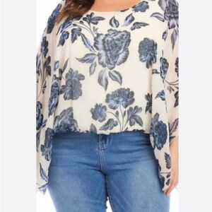 NWOT Karen Kane Blue Flutter Sleeve Blouse Lined 0X